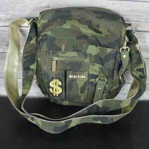 CARPISA Dangerous Money Green Camouflage Shoulder Crossbody Bag Purse Money Sign